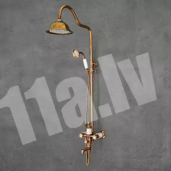 Luxury brass retro style shower system, antique bronze color, ceramic finish, height 142 cm