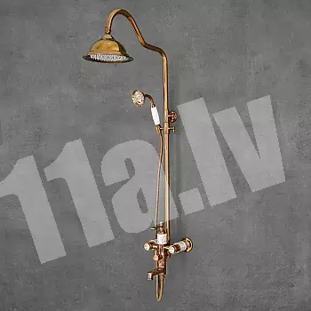 Misiņa retro stila duša, dušas sistēma LUXURY, antīkas bronzas krāsa, keramikas apdare, h: 1420 mm