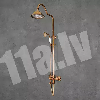 Retro stila dušas sistēma, misiņš, antīka bronzas krāsa, keramikas apdare, augstums 136 cm