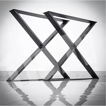 Sturdy metal table leg X-shaped made of steel, height 71 cm, width 80 cm, 2 pieces in set