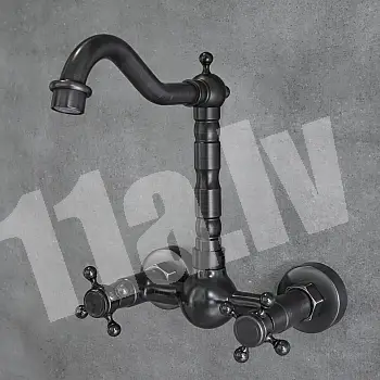 Bathroom brass sink faucet, retro aesthetics, black color, height 25.5 cm, spout length 18 cm