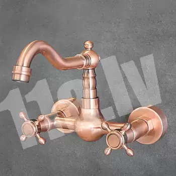 Antique look wall-mounted brass faucet, antique pink gold effect color, height 17 cm, spout length 15 cm