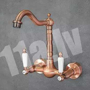 Design wall faucet made of brass and ceramic, antique rose gold effect