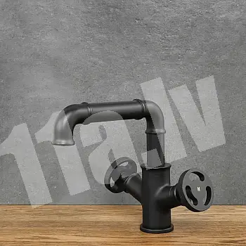 Retro style washbasin faucet made of brass black, height 18 cm, spout length 15.5 cm