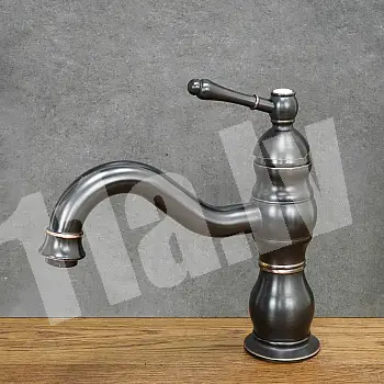 Low height retro style washbasin faucet made of black brass, height 23 cm, spout length 16.5 cm