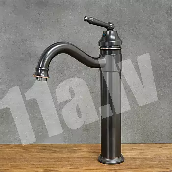 Retro style washbasin faucet made of black brass, height 35 cm, spout length 17 cm