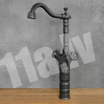 Shabby style washbasin faucet made of black brass, height 390mm, spout length 185mm
