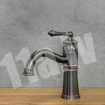 Retro-style sink faucet made of brass in black color, height 23.5 cm, spout length 15 cm