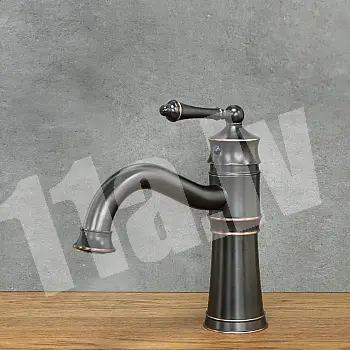 Retro-style sink faucet made of brass in black color, height 23.5 cm, spout length 15 cm