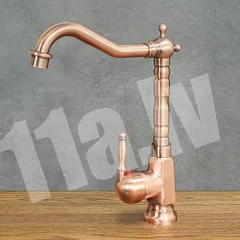Retro style washbasin faucet made of brass pink gold with shabby effect, height 29 cm, spout length 18 cm, with aerator