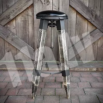 Adjustable bar stool, pine wood-steel, leather seat, height 710-890mm