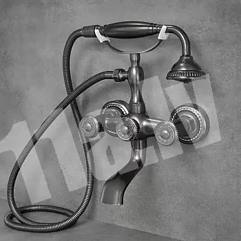 Wall-mounted bath faucet with shower, black brass, height 280mm, spout length 90mm