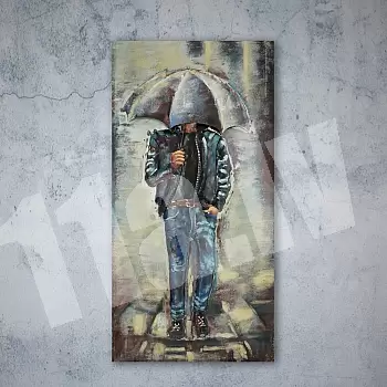 Large 3D metal art &amp;quot;Man in the rain with umbrella&amp;quot;, height 120 cm, width 60 cm, weight 8 kg
