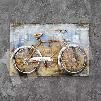 3D metal artwork &amp;quot;Orange retro bicycle&amp;quot;, dimensions 80x120cm, weight 8.8 kg