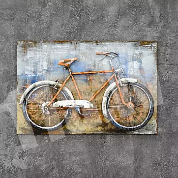 3D metāla mākslas darbs &amp;amp;quot;Oranžs retro velosipēds&amp;amp;quot;, izmēri 80x120cm, svars 8,8 kg