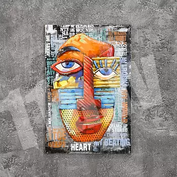 3D metal artwork &amp;quot;Face&amp;quot; in cubism style, height 90 cm, width 60 cm