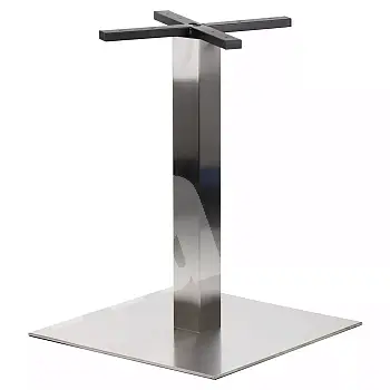 Stainless steel central table base, brushed, height 72.5 cm, bottom plate size 50x50 cm, for surfaces up to 80x80cm
