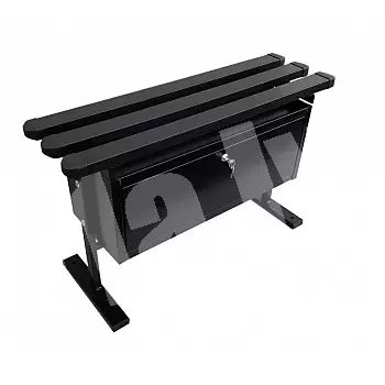 Metallic cemetery bench with PVC boards and large lockable box