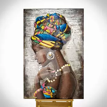 3D metalo kūrinys &amp;amp;quot;Tradicinė Afrikos moteris&amp;amp;quot;, matmenys 120x80cm, svoris 10 kg