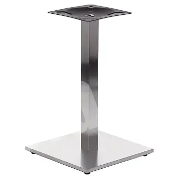 Centrālā galda kāja izgatavota no nerūsējošā tērauda, augstums 71,5 cm, pamatnes izmērs 45x45 cm, taisnstūra centrālā kolonna 6x6 cm