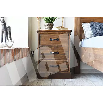 Massive wood bedside table made of pine, brown color, height 69 cm, width 50 cm, depth 40 cm, set of 2 pcs