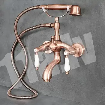 Luxury bath water mixer made of brass, wall-mounted, height 31 cm, spout length 11 cm