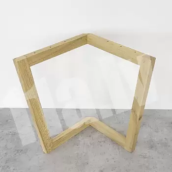 3D spatial wooden table legs for tables, raw oak solid wood, triangular shape, height 72 cm, maximal width 73.5 cm, set of 2 pcs