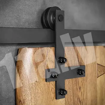 Stumdomų durų sistema vienalapėms medinėms durims iki 130 kg, plotis 2 metrai, juodos spalvos, tvirtinama prie sienos
