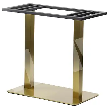Dvigubas metalinis aukso spalvos stalo pagrindas su kvadratinėmis kolonomis, pėda 70x40 cm, aukštis 72,5 cm