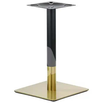 Metal table base in a combination of golden and black colour, round column, height 72.5 cm, bottom plate 45x45 cm, suitable for table tops up to 70x70 cm