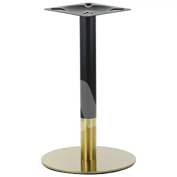 Metalinis stalo pagrindas aukso ir juodos spalvos derinys, dugno plokštės skersmuo 45 cm, aukštis 72,5 cm, tinka stalviršiams D70 cm