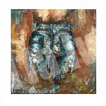 3D metāla mākslas darbs, attēls &amp;amp;quot;Zilas džinsu bikses&amp;amp;quot;, izmēri 100x100 cm