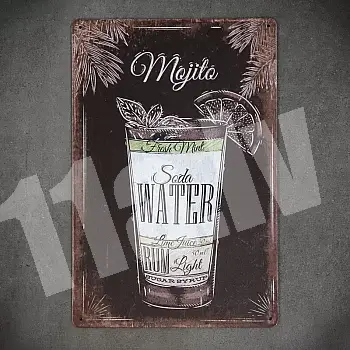 Dekoratyvinė sienų lenta &amp;amp;quot;Kokteilinis mojito&amp;amp;quot; įskaitant receptą, matmenys 20x30 cm