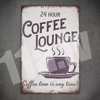 Dekoratīvā sienas plāksne no metāla, COFFEE LOUNGE, 30x20 cm