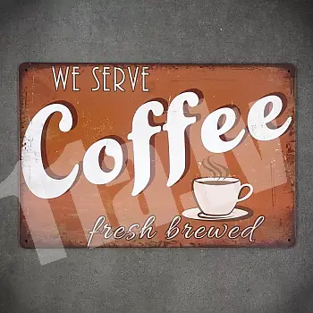 Decorative metal wall plaque, COFFEE FRESH BREWED, 30x20 cm