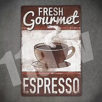 Decorative metal wall plaque, FRESH ESPRESSO, 30x20 cm