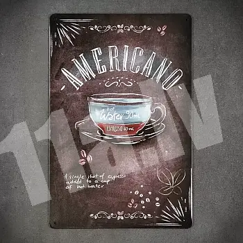Dekoratiivne metallist seinaplaat, AMERICANO COFFEE, 30x20 cm