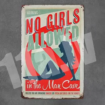 Decorative wall plaque, MAN CAVE NO GIRLS, 30x20 cm