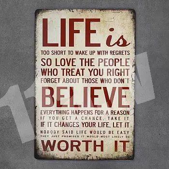 Decorative wall plaque, LIFE IS TOO SHORT, 30x20 cm