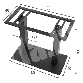 Metallist kahe jalaga lauaalus terasest, kõrgus 72 cm, alumine plaat 80x40 cm, lauaplaadi suurusele kuni 110x60 cm, värvus must