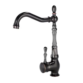 Vintažinio stiliaus virtuvės maišytuvas iš žalvario su elegantišku lenktu snapeliu, juodos spalvos, aukštis 31 cm, snapelio ilgis 18 cm