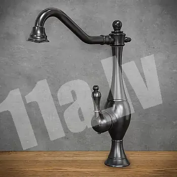 Juodos spalvos žalvarinis kriauklės maišytuvas, aukštis 36 cm, snapelio ilgis 22,5 cm