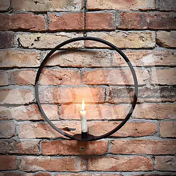 Metal candlestick for one candle, hanging, circle, diameter: 390 mm, black color, set of 2 pcs.