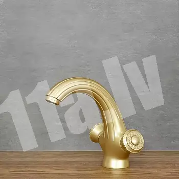 Retro-style sink faucet made of brass in antique brass color, height 16 cm, spout length 11 cm