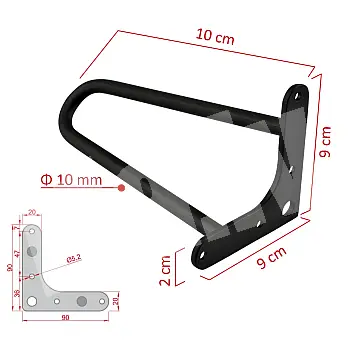 Dekoratīvā hairpin metāla galda kāja Ø10 stienis, 10 cm augstums - 4 kāju komplekts, krāsas: melna, balta, pelēka, zelta