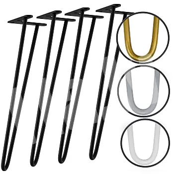 Hairpin table legs from two Ø10 mm steel bars, height 51 cm - set of 4 legs, colors: black, white, gray, gold