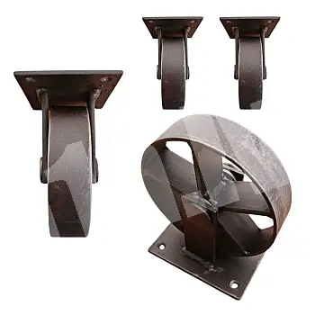 Steel decorative furniture casters with diameter 11.5 cm, total height 13 cm, set of 4 wheels