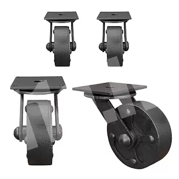 Dekoratīvie mēbeļu riteņi no tērauda, melnā krāsā, augstums 90mm (4 gab)