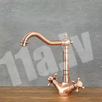 Retro stila izlietnes jaucējkrāns no misiņa rozā zelta krāsā, augstums 25 cm, iztekas garums 18 cm