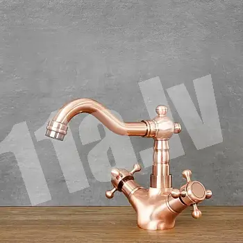 Retro stila izlietnes jaucējkrāns no misiņa rozā zelta krāsā, augstums 16,5 cm, iztekas garums 15 cm